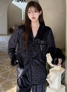 源头厂货秋季新款睡衣女金丝绒羽毛豹纹字母女士高级感家居服
