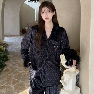 源头厂货秋季新款睡衣女金丝绒羽毛豹纹字母女士高级感家居服