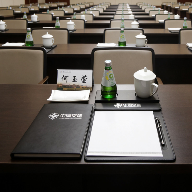 皮质a4会议夹垫板写字板垫纸夹多功能文件夹办公用品定制杯托黑色