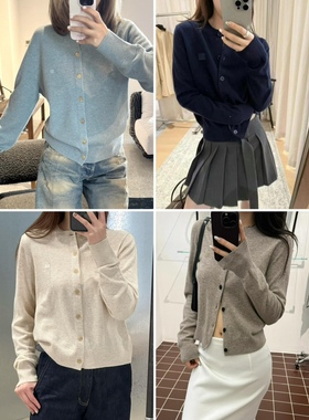 MoreLess ACN1冬季新款笑脸徽标圆领针织衫牦牛毛混纺六色开衫女