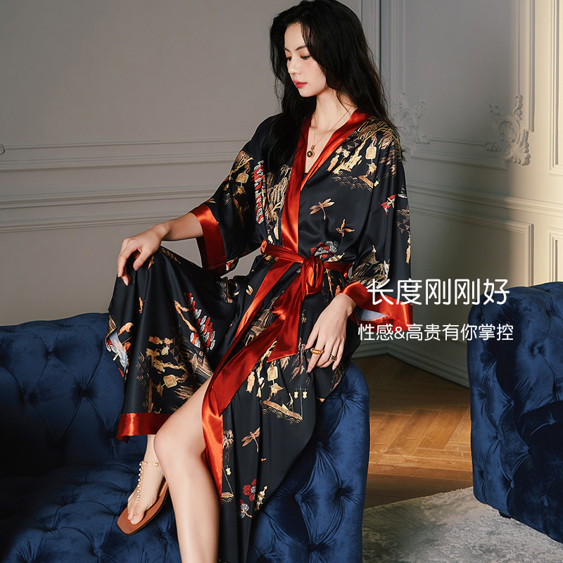 浴袍女春夏红色新娘宽松丝质图片