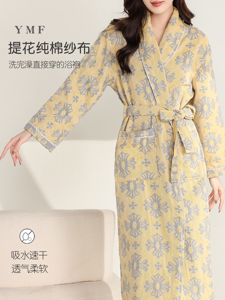 女式春夏纯棉吸湿速干睡衣薄纱成人浴袍可穿新款酒店沐浴睡衣