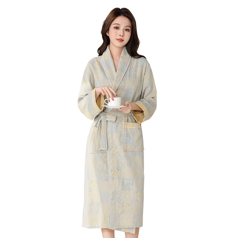 优美纺纯棉女士纱布简约吸水睡袍