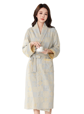 优美纺纯棉女士纱布简约吸水睡袍