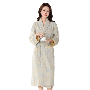 优美纺纯棉女士纱布简约吸水睡袍