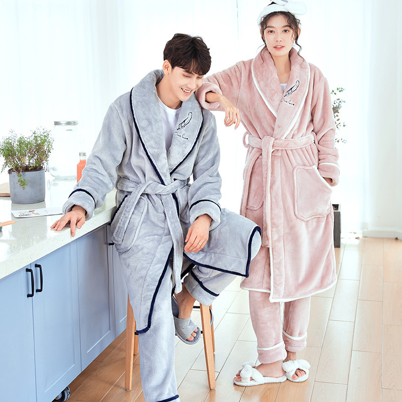 睡衣女秋冬长款珊瑚绒女士冬睡裙情侣睡袍加厚加绒男冬季套装浴袍
