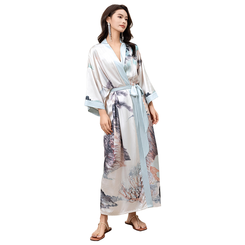 优美纺仿真丝女冰丝高级凉感睡袍