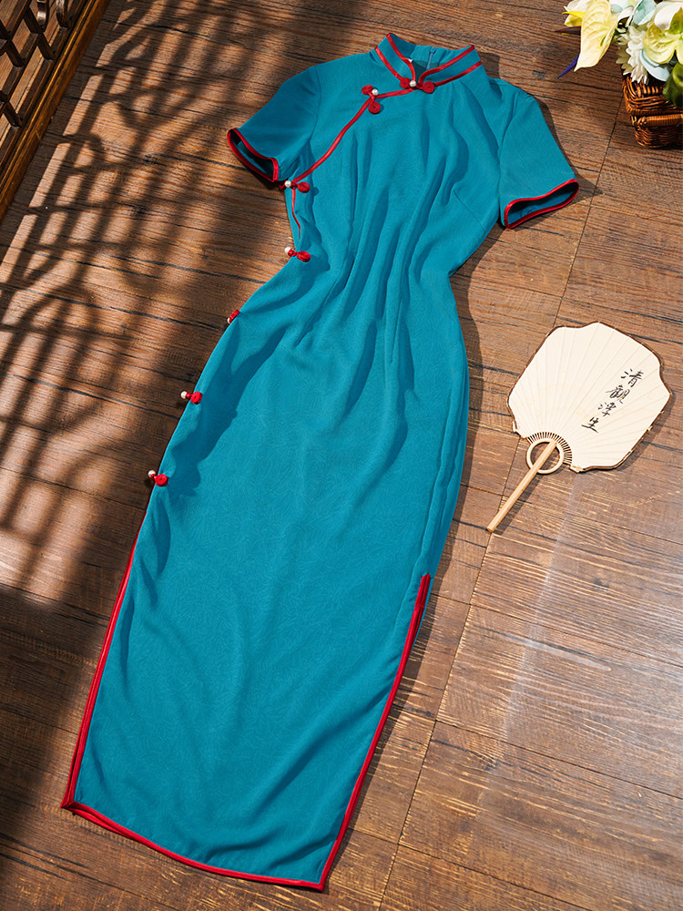 Suzhou Diary New Chinese Style Improved Cheongsam Young Girl Summer Thin and Beautiful Dress Blue Suitable for Daily Wear