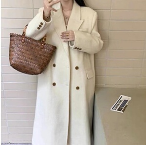 樱花寄语秋冬高端慵懒双面羊毛气质长款宽松纯色大衣外套