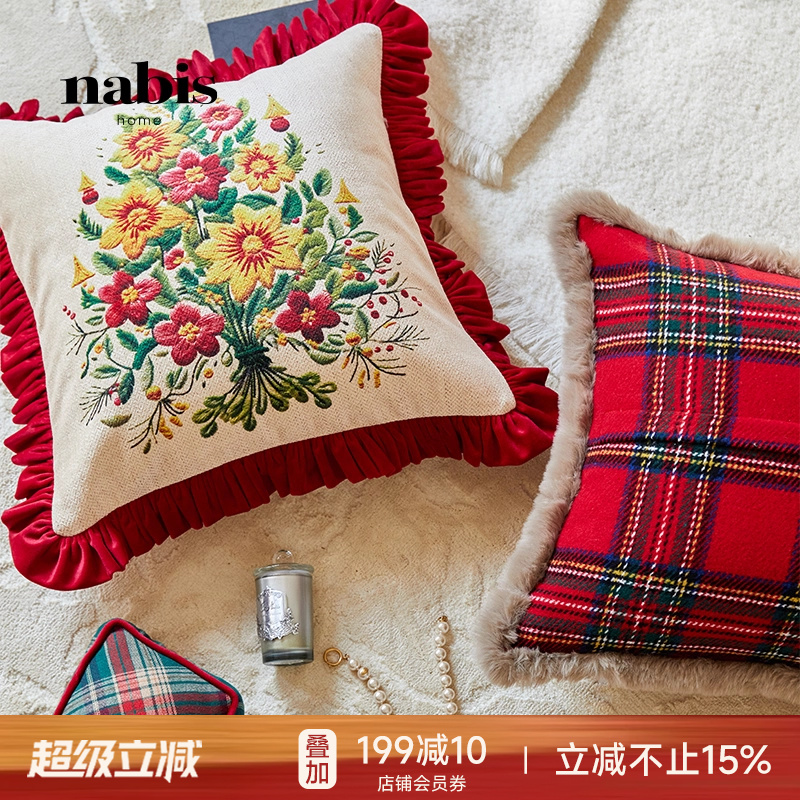 轻奢复古红色沙发圣诞秋冬抱枕