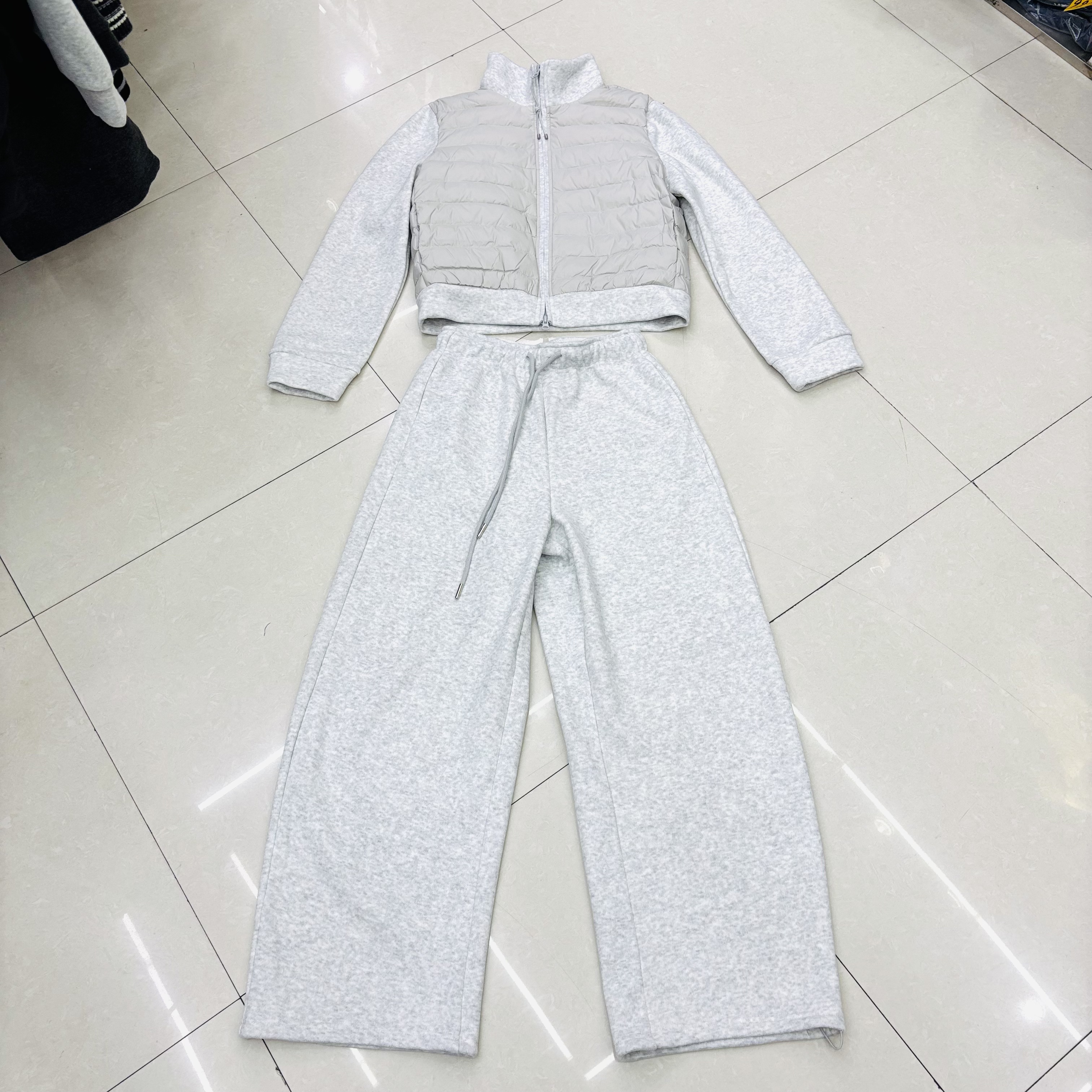 排骨羽绒立领拼接拉链马甲羽绒服套装6521