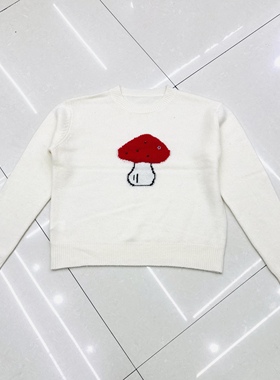 钉珠蘑菇百搭圆领宽松纯色卡通提花针织衫毛衣58770