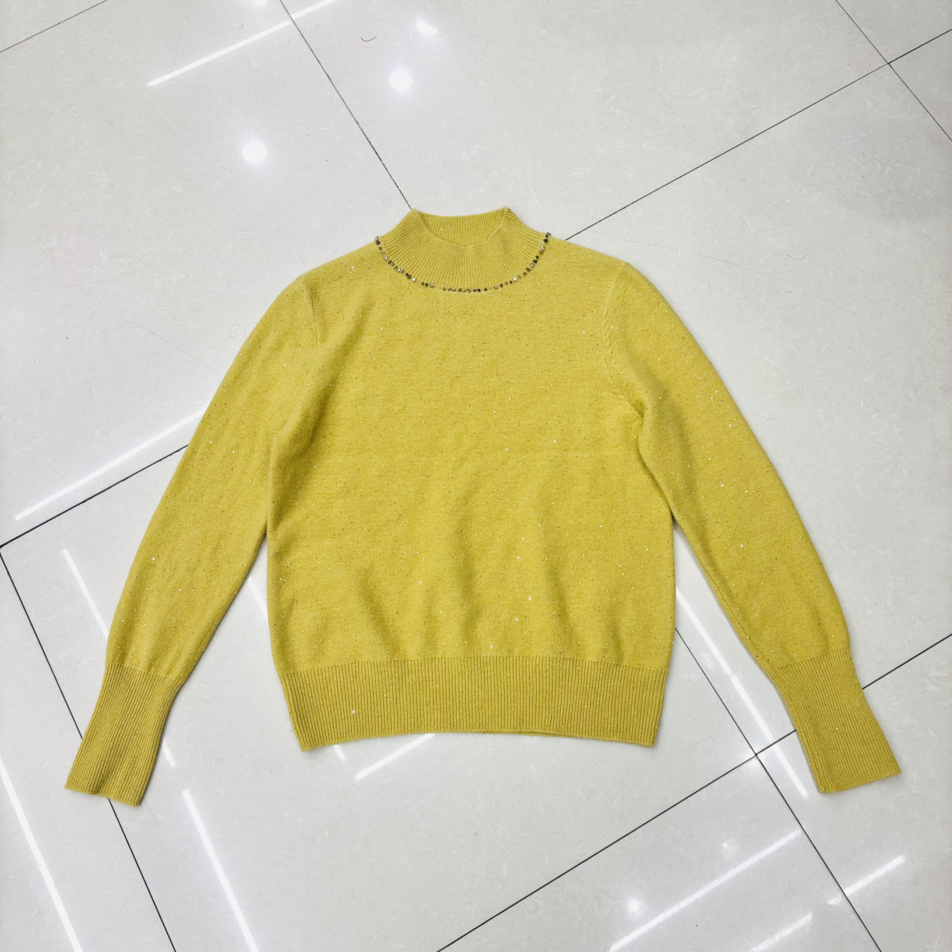 羊毛亮片钉珠针织衫女秋冬新款半高领毛衣打底上衣8726