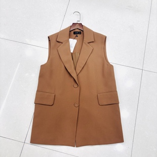 咖啡色西装 休闲马夹77096 领两粒扣宽松显瘦上衣女纯色时尚