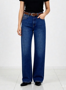 加绒加厚V高腰显瘦窄版直筒裤女牛仔阔腿裤3888 5388 5386
