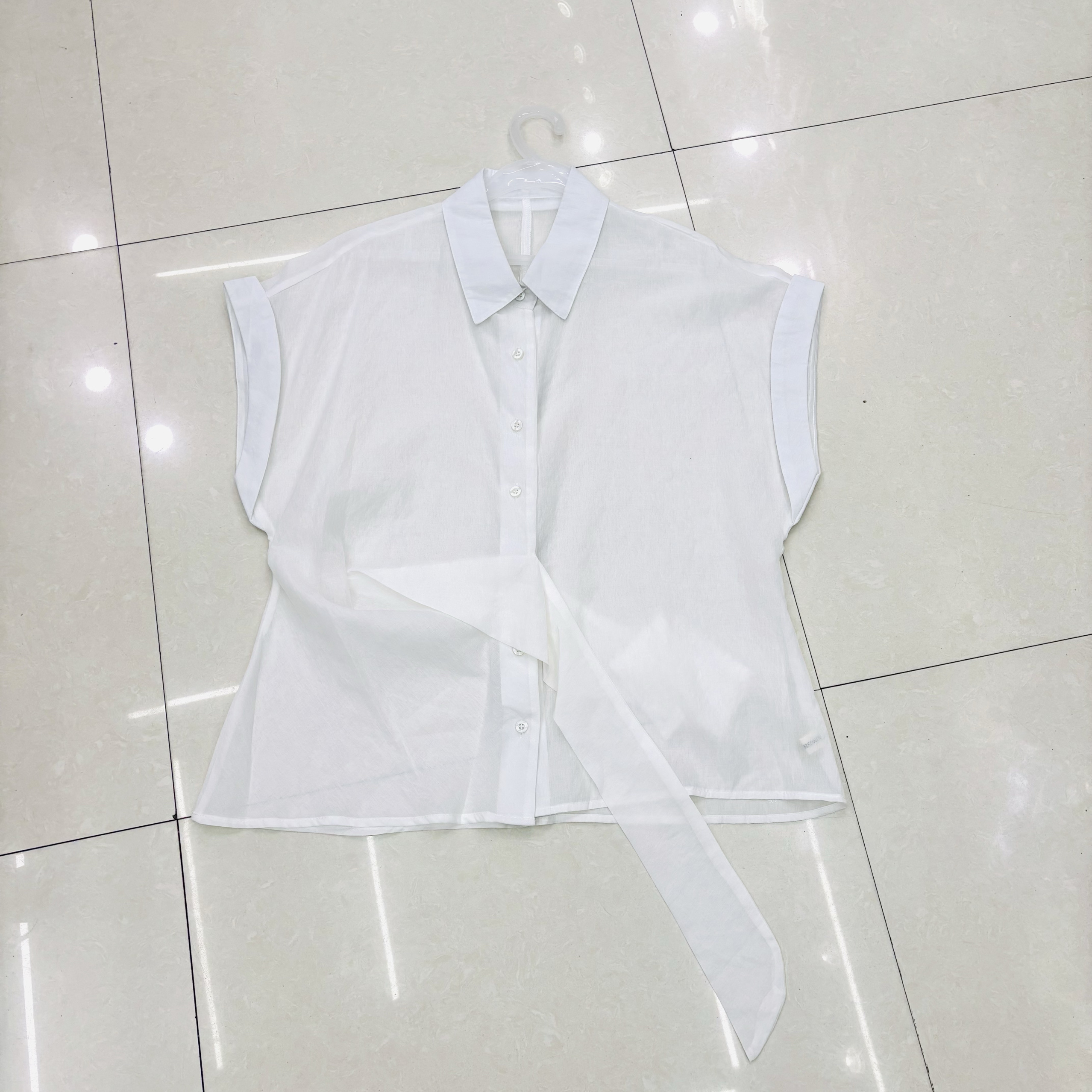 100涤设计感翻领单排扣小衫女新款绑带中长款气质百搭衬衣22270