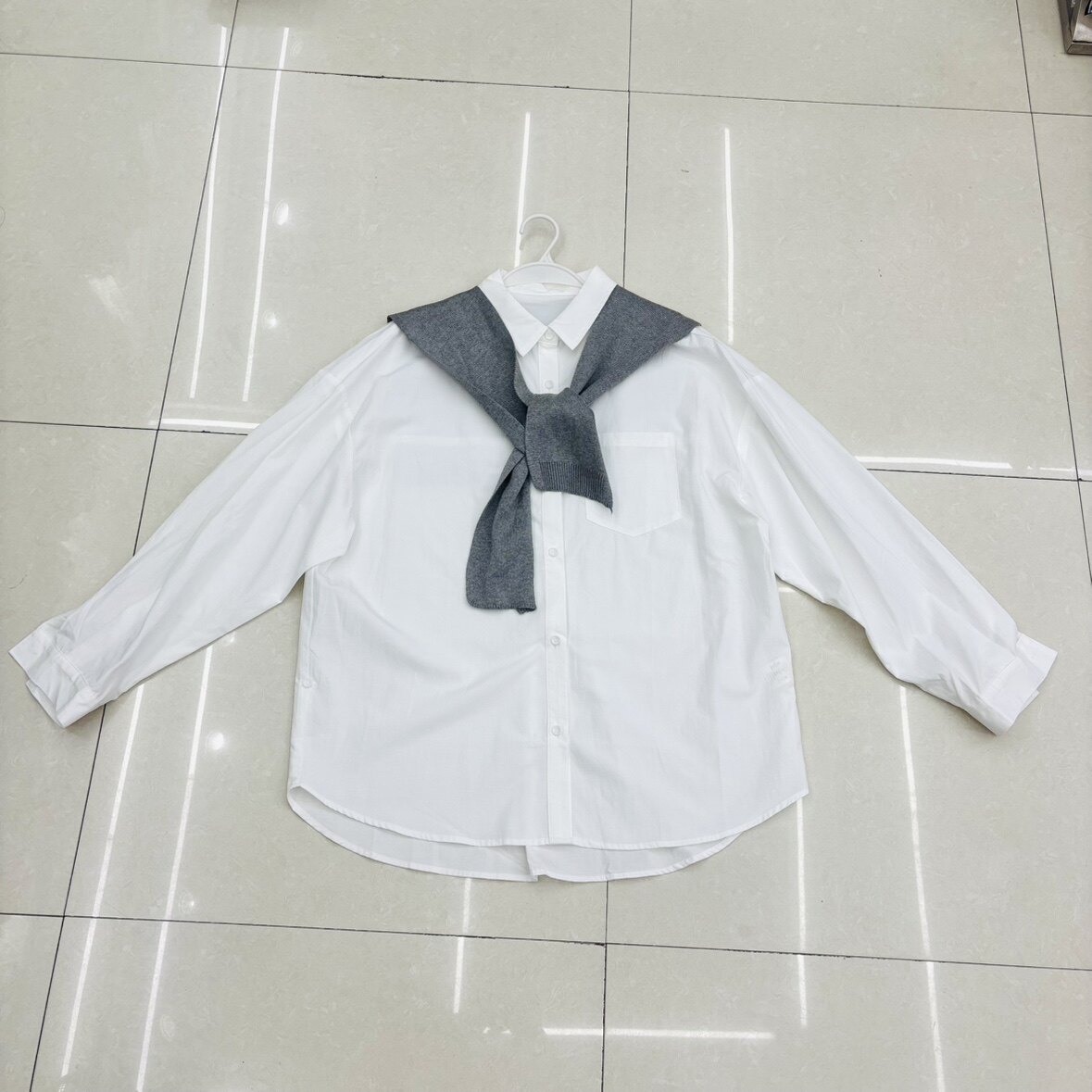 55莱赛尔45棉大版型韩版长袖衬衫女宽松百搭衬衣披肩两件套8183