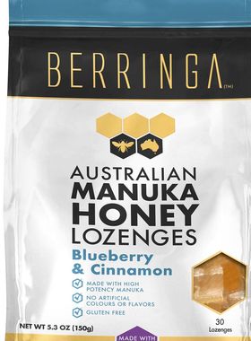 Berringa 麦芦卡蜂蜜润喉糖蓝莓和肉桂味MGO900+30粒独立包装舒缓