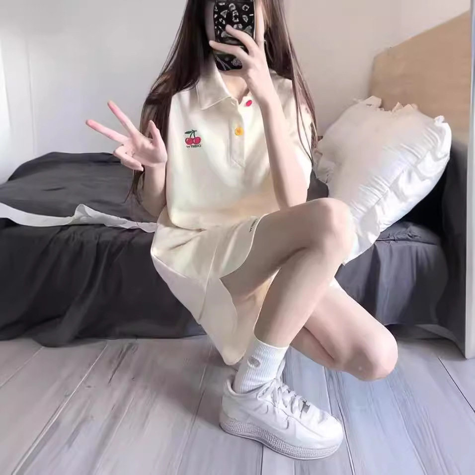 清凉感套装Polo领运动女式学生日韩系夏季甜美宽松短袖短裤两件套