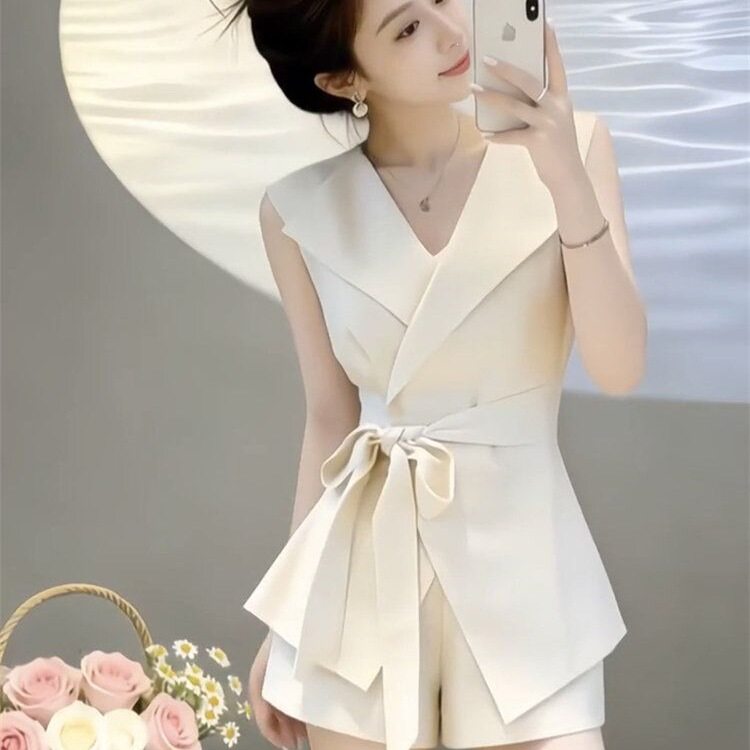 夏季新款女装2026春夏网红新款职业套装女感系带蝴蝶结显瘦西