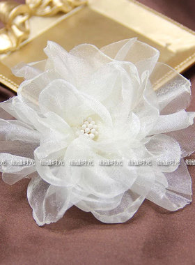 白色花朵辅料服装手工新娘头饰装饰品婚纱欧根纱多色无别针胸花