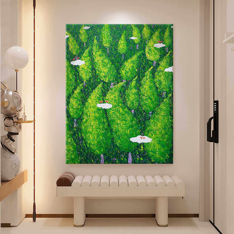 奶油风纯手绘油画绿野仙踪客厅装饰画玄关挂画现代简约餐厅壁画