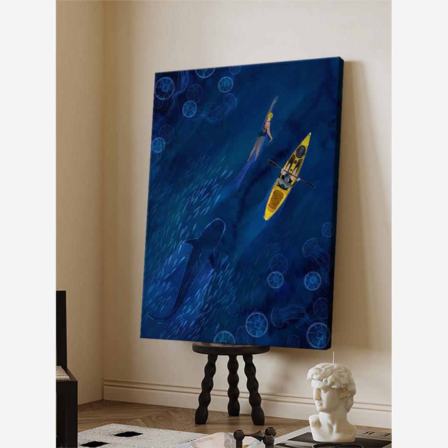 客厅抽象蓝色大海风景装