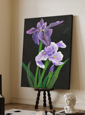 意式极简玄关装饰画客厅紫色花朵手绘油画无边框抽象花卉肌理挂画