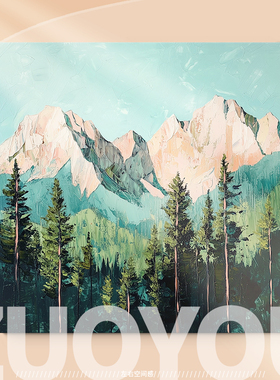 奶油风日照金山手绘油画
