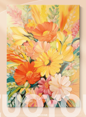 奶油风花卉肌理手绘油画