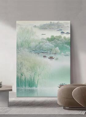 湖水船纯手绘油画入口装
