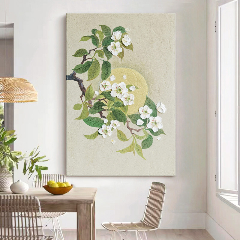 现代简约桂花肌理纯手绘油画玄关装饰画客厅抽象花卉月上枝头挂画