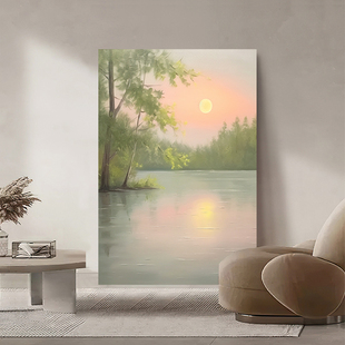 侘寂风日出东方手绘油画 画玄关装饰画 画客厅山水肌理画 画治愈