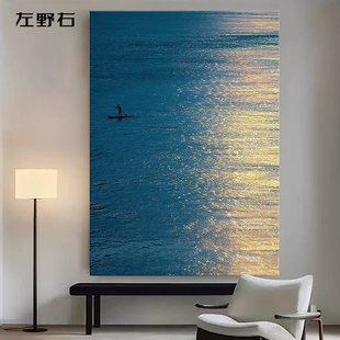 渡意式 饰画客厅现代玄关高级感挂画餐厅 极简纯手绘油画克莱因蓝装