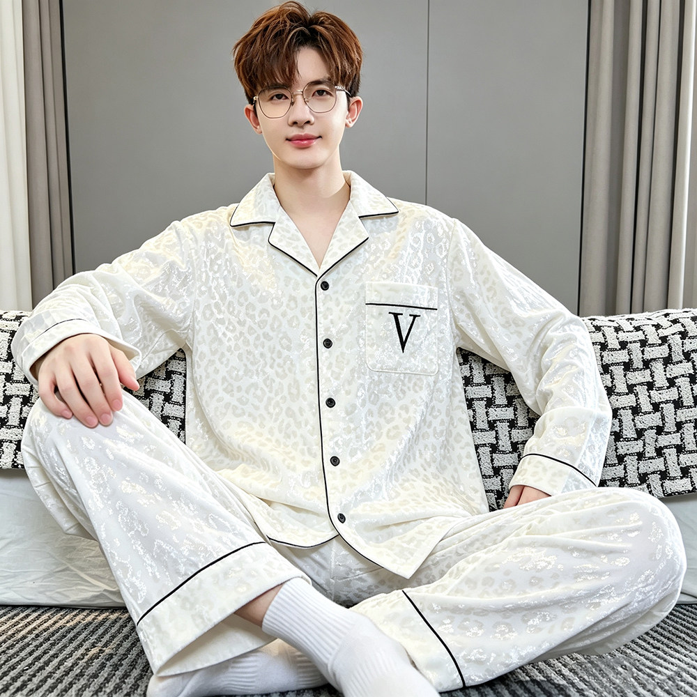 金丝绒男士长袖睡衣套装