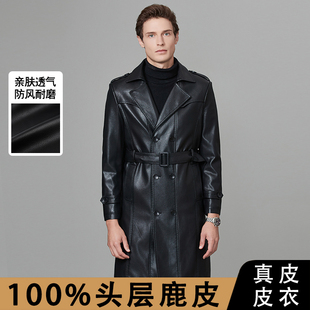 西装 薄绒长款 领双排扣鹿皮皮衣爸爸装 修身 风衣 气质外套男士 秋冬款