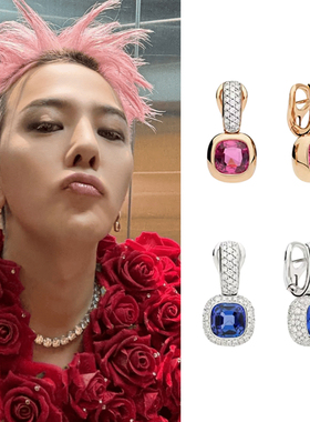 GD权志龙演唱会同款彩色红蓝宝石耳环女轻奢风百搭高级感精致耳钉
