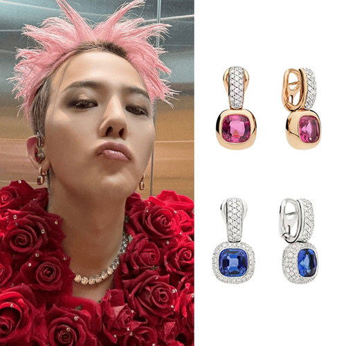 GD权志龙演唱会同款彩色红蓝宝石耳环女轻奢风百搭高级感精致耳钉