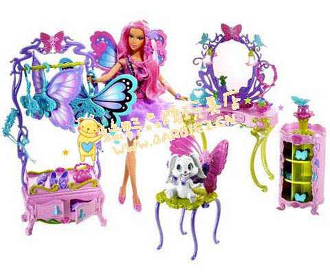 Barbie Mariposa 2008 芭比娃娃 蝴蝶仙子玩具礼盒 梳妆台更衣室