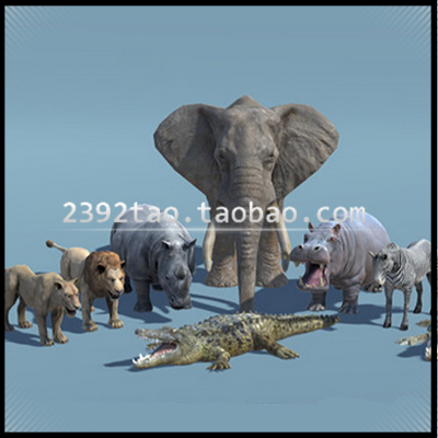 Unity3D游戏非洲野生动物模型 鳄鱼 斑马 河马 犀牛 大象 狮子