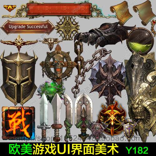 手游游戏素材资源 欧美风格金属质感UI界面PSD 元素分层参考资料