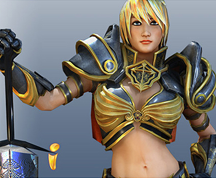 unity3d素材 FBX巨剑女战士盔甲大剑 游戏人物模型带28动作设计素