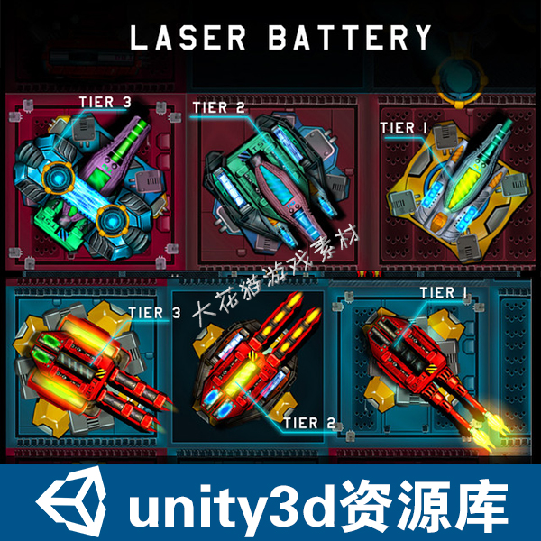 unity3d模型 塔防游戏炮塔射击动画 纹理材质资源插件包素材