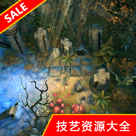 unity3d手机RPG游戏场景模型灌木树木干模块化废墟建筑物素材