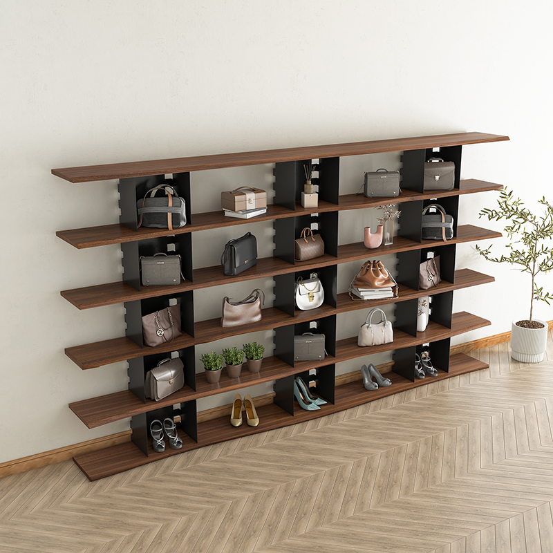 简约落地置物架原木一字隔板木质