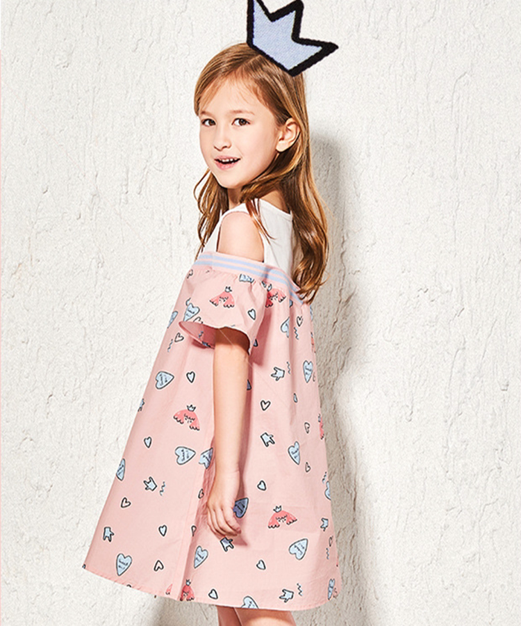 巴拉球球童装女童连衣裙2019夏装女幼童小童儿童纯棉露肩连衣裙