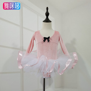 儿童舞蹈服女秋冬金丝绒长袖 分体女童练功服幼儿芭蕾舞演出服套装