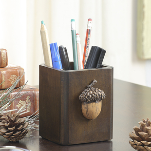 绿朵木质笔筒收纳盒书房办公室桌面简约现代女生男孩可爱学生桌面