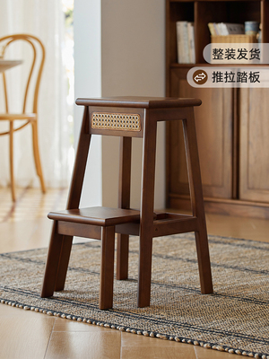 乐多实木家用梯凳藤梯椅伸缩收纳两用梯室内攀爬多功能梯