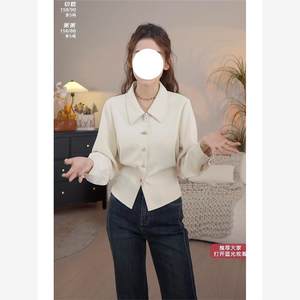 2024新款早春茶歇设计收腰衬衫女小个子短款法式掐腰衬衣上衣chic